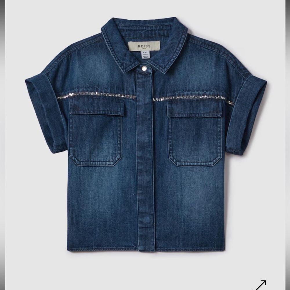 Reiss Kids Sandie Rhinstone Denim Shirt - Light Wash